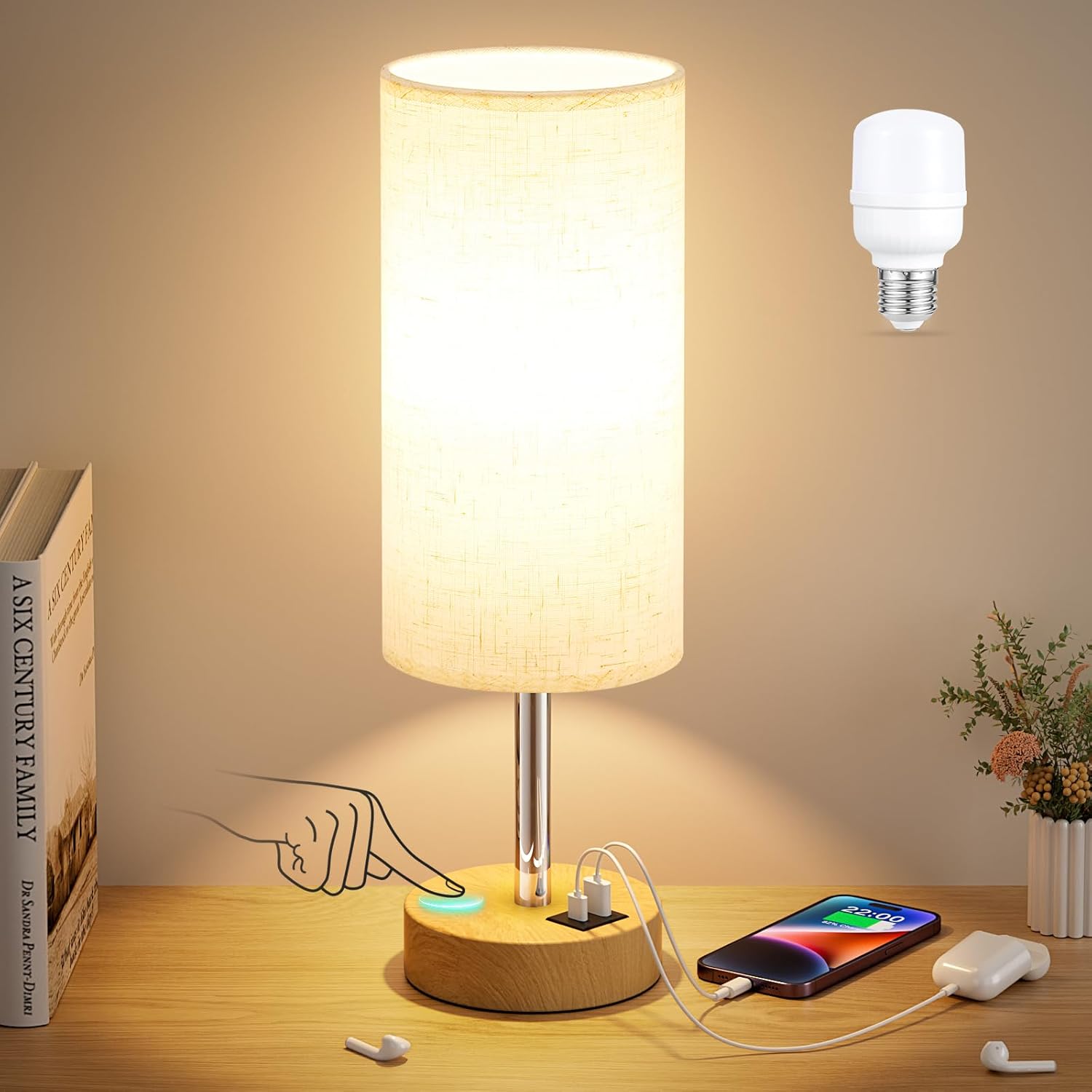 Touch Bedside Table Lamp with USB!